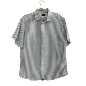 Untuck It 100% Linen Short Sleeve Button Up Shirt Vertical Stripe Size Large